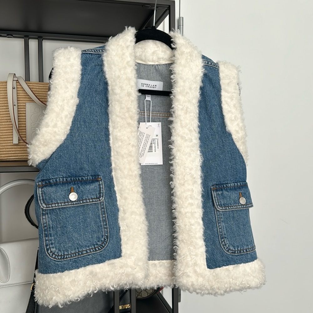 Derek Lam 10 Crosby Jaime Denim Sherpa Vest BNWT